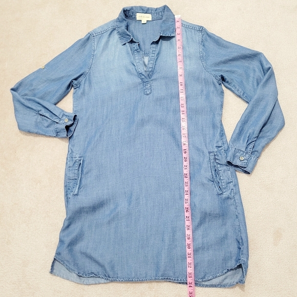 Cloth & Stone Women Chambray Tunic Dress Sz Medium Roll Tab Sleeve Anthropology - Picture 8 of 11